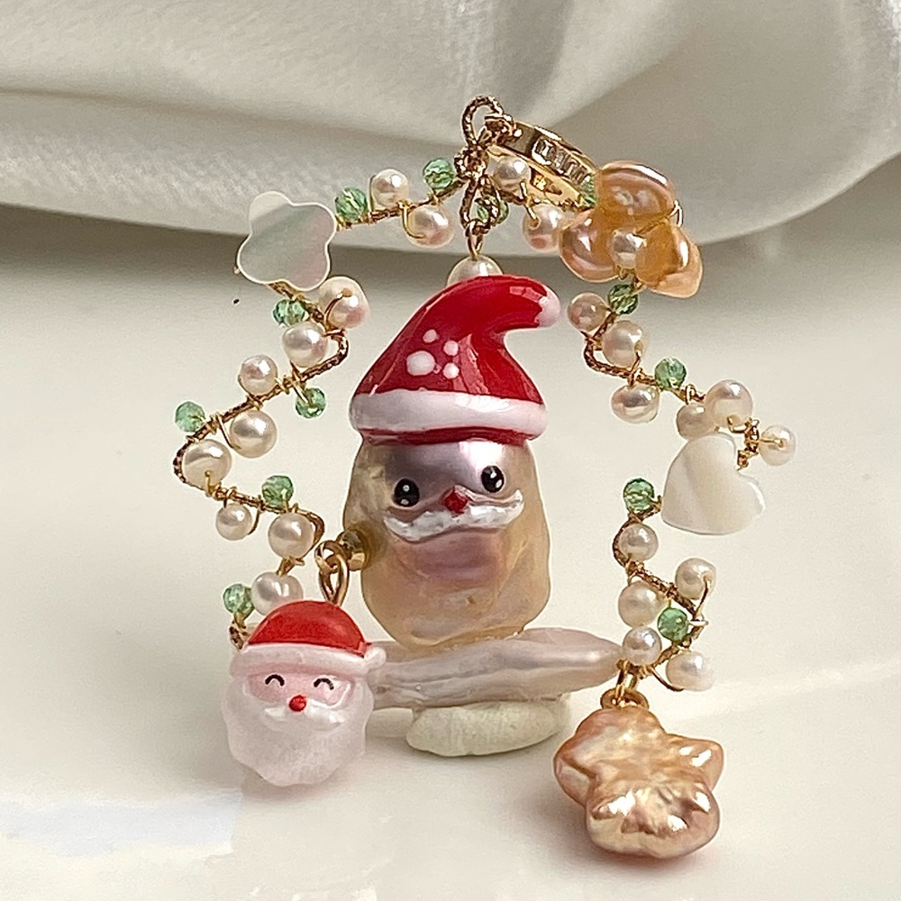 P195-Handmade EXCLUSIVE Christmas Tree Stanta Flameball Pearl Detachable Pendant - Picture 1 of 7